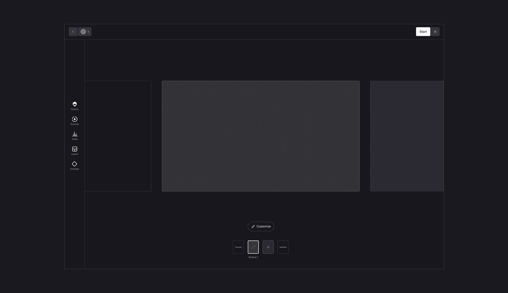 Live streaming app on desktop: the studio, with scenes